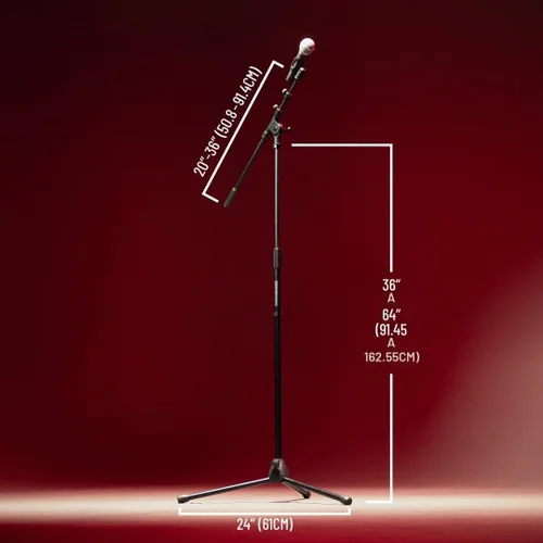 Vista 6 de Gator Frameworks Serie Rok-It Soporte Trípode Telescópico para Micrófono Ajustable con 32" a 62" de Altura y Brazo Extensible, Totalmente Plegable