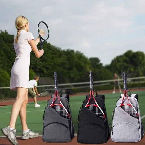 Vista 3 de QCWN 2 bolsas de tenis de raqueta, bolsas de tenis para hombres y mujeres, mochila de tenis, bolsa de tenis duradera, bolsa de pickleball de tenis