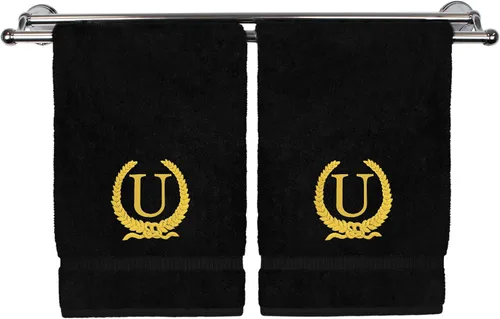 Vista 168 de Toalla de mano con monograma, regalo personalizado, 16 x 30 pulgadas, letra blanca bordada con diseño de corona en toalla negra, extra absorbente