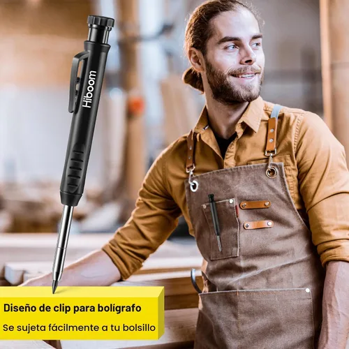 Vista 8 de Hiboom Juego de lápices de carpintero sólido para construcción con 7 recambios con sacapuntas integrado, marcador mecánico de punta larga con Negro