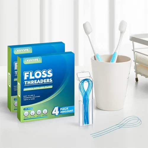 Vista 4 de Kuvvfe Enjuagadores de hilo dental, hilo dental de limpieza profunda para frenos, puentes, implantes 200 unidades (paquete de 4)