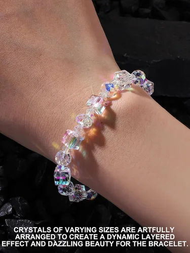 Vista 2 de HANGINTHERE Aurora Borealis Crystal Bracelet for Women, Stretch Iridescent Faceted AB Coating - 5000+ Pull Tested, Gift Ready