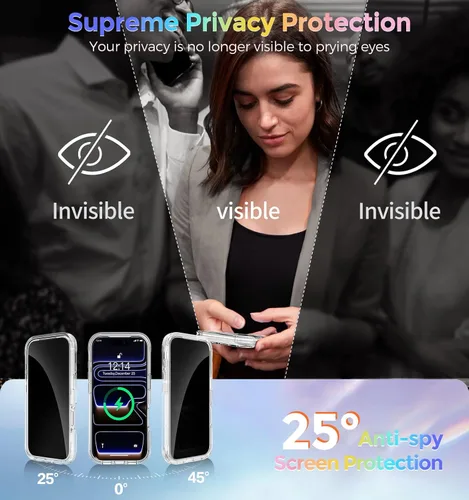 Vista 5 de Funda magnética de privacidad para iPhone 17 Pro Max [Cartulina Aurora con purpurina] [Soporte magnético invisible] protector de pantalla integrado