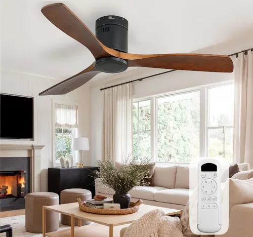 Vista 17 de Sofucor Ventiladores de techo inteligentes de 52 pulgadas con luces - montaje al ras de perfil bajo, modernos ventiladores de techo de madera maciza