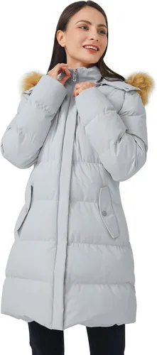 Vista 3 de WenVen - Abrigo grueso de invierno, para mujer, con capucha desmontable, de piel
