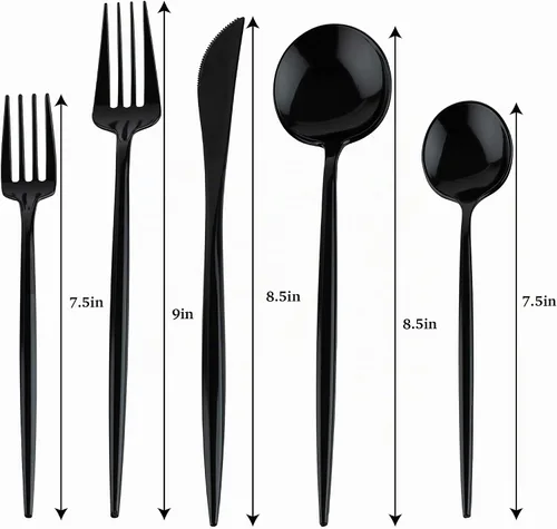 Vista 3 de Juego de cubiertos modernos de plástico PLASTICPRO (negro, 40 piezas)