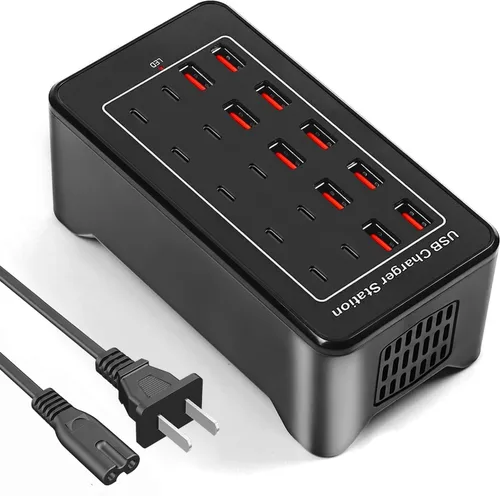 Vista 7 de Estación de carga USB C de 150 W, bloque de cargador USB de 30 puertos, concentrador de carga USB, cargador USB C multipuerto, cargador
