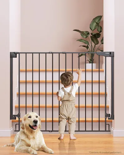 Vista 10 de Cumbor 29.2–43" Puerta de bebé para escaleras, de montaje en pared (se requiere taladrar), puerta para perros expandible sin barra inferior, puerta