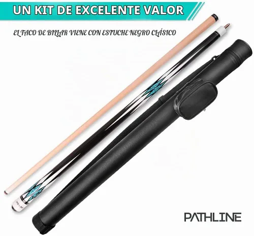 Vista 2 de PLN Kit de taco de billar - palo de billar de arce canadiense de 58 pulgadas y estuche rígido Azul