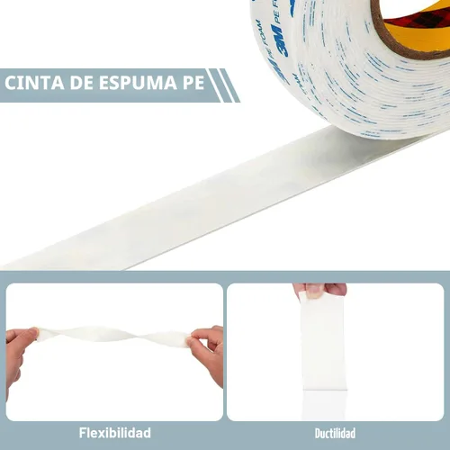 Vista 2 de 3M Cinta de Doble Cara 0.39"×16.5 pies, Cinta de Pared de Doble Cara sin Daño, Cinta de Montaje de Espuma de PE Resistente Extraíble Impermeable