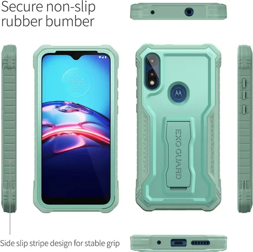 Vista 4 de ExoGuard Funda para Moto E, funda de goma a prueba de golpes de cuerpo completo, protector de pantalla integrado y soporte compatible con Moto E