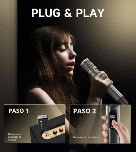 Vista 2 de Micrófonos inalámbricos, micrófono inalámbrico con conexión de chip uno a uno, batería recargable de 40H, alcance de 200 pies, plug and play, diseño