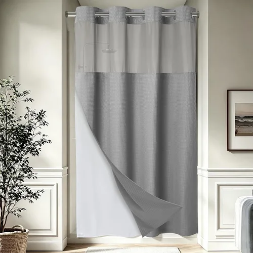 Vista 18 de EUTXL Cortina de ducha beige sin gancho con forro a presión, 230 GSM, cortinas de ducha para baño, 71 pulgadas de ancho x 74 pulgadas de alto
