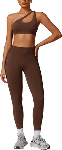 Vista 13 de ABOCIW Conjuntos de Entrenamiento para Mujer, Leggings de Levantamiento de Glúteos sin Costuras de Cintura Alta, Bra Deportivo de Un Hombro
