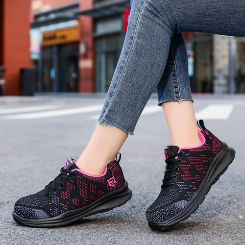 Vista 2 de LARNMERN - Zapatos con punta de acero para hombres y mujeres, ligeros, a prueba de pinchazos y transpirables, tenis