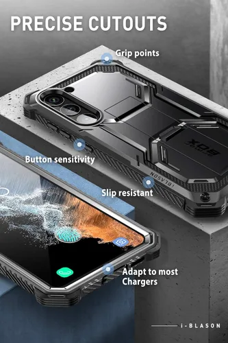 Vista 5 de i-Blason Armorbox - Funda para Samsung Galaxy S23 con soporte y clip para el cinturón, protector de pantalla integrado, 2 marcos frontales
