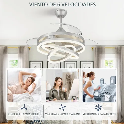 Vista 8 de FIDGRA Ventilador de techo retráctil de 42 pulgadas con luz, color plateado
