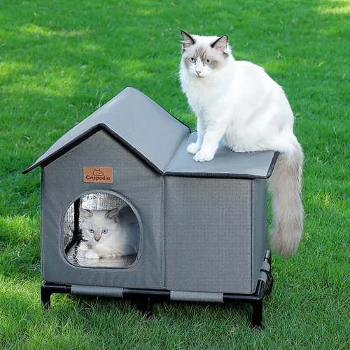 Vista 7 de Casa para gatos climatizada resistente a la intemperie para exteriores en invierno, refugio elevado para gatos salvajes, cama aislada para gatos