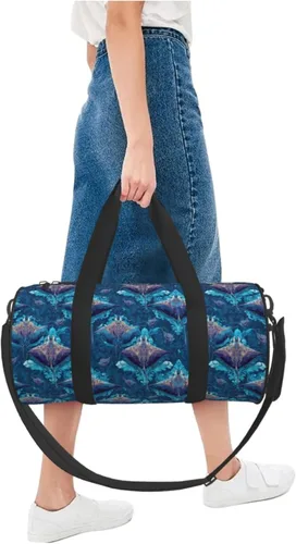 Vista 5 de Large Duffle Bag for Travel - Retro Blue Manta Ray Print Gym Bag for Women Men, Travel Foldable Bags for Women Men with Zippered Multiple Pockets
