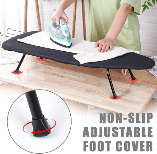 Vista 3 de Tioncy Tabla de planchar plegable de metal con soporte de hierro, tabla de planchar portátil de metal, pequeña con cubierta de algodón resistente al