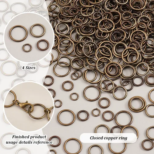 Vista 4 de PH PandaHall 360 anillos de salto cerrados, anillos de latón soldados de latón de 0.236 a 0.47 pulgadas, anillos de latón soldado, calibre 16 ~ 18