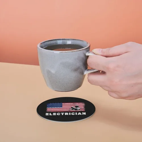 Vista 8 de Juego de 6 posavasos con soporte para electricista con bandera estadounidense, tapete de piel sintética para cocina, bar, mesa, escritorio