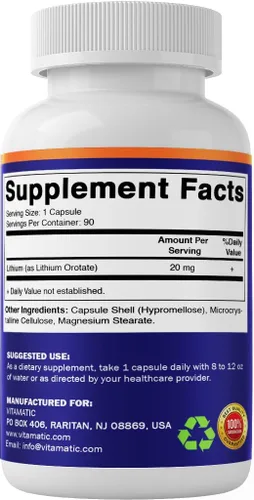 Vista 8 de Vitamatic Orotato de litio 20 mg, 90 cápsulas – Cápsulas Veggie Caps, sin OMG, sin gluten, paquete de 2