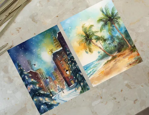 Vista 2 de 6 Watercolor All-Season Notecards Collection. Palette of Seasons: Journey Thru the Ever-Changing Beauty of Nature with Handcrafted Cards. Envelopes