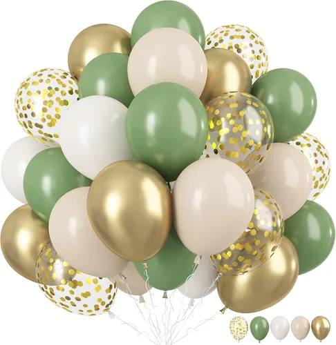 Vista 12 de Globos rosa y dorado, globo de látex rosa claro pastel de 12 pulgadas y blanco arena perla con globo metálico dorado champán beige para princesas