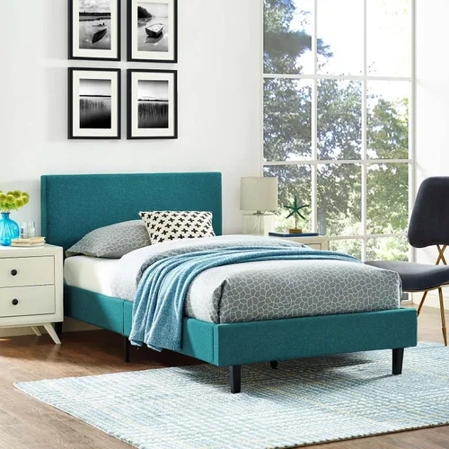 Vista 10 de Modway Anya - Cama de plataforma tapizada beige con soporte de listones de madera