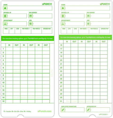 Vista 2 de 5 tarjetas de tiempo uPunch para HN3 color verde