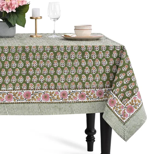 Vista 40 de CPC - Mantel cuadrado 100% algodón, 60 x 60 pulgadas, estampado de bloques indios, mantel para bodas, primavera/verano, barbacoa, verde ágata