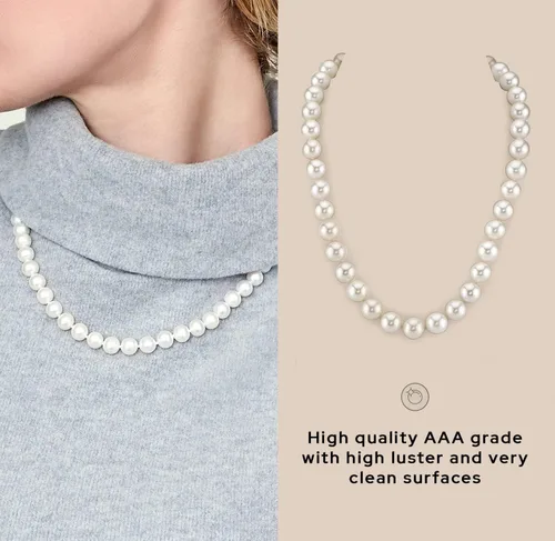 Vista 5 de The Pearl Source Akoya - Collar de perlas japonesas blancas para mujer, collar de perlas de oro de 14 quilates, collar de perlas de 18 pulgadas