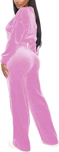 Vista 4 de Pivanzore Conjunto sexy de terciopelo para mujer, sudadera de manga larga con capucha y pantalones largos con cordón, conjunto de ropa de descanso