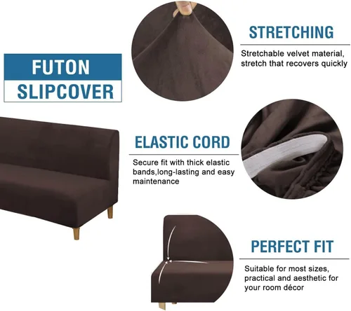 Vista 2 de H.VERSAILTEX - Funda para sofá de terciopelo real, para futón sin brazos, sofá, sofá cama, para proteger muebles, de terciopelo grueso y suave que