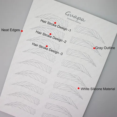 Vista 6 de 3 piezas de doble cara preimpresas trazos de silicona para la práctica de trazos de pelo de silicona para la práctica de microblading