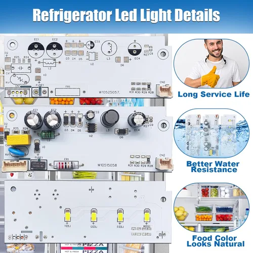 Vista 3 de 1 pieza de luz para refrigerador W10515058, 2 piezas de luz para refrigerador W10515057, juego de placas de luz LED para congelador de reemplazo