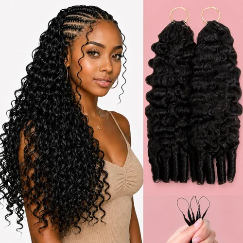 Vista 50 de Human Braiding Hair for Boho Braids 20inch Curly Wave Bulk Bundles 1B (A)1B
