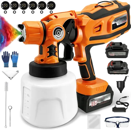 Vista 10 de Pulverizador de pintura HVLP inalámbrico - Motor de 650 W, recipiente desmontable de 47.3 fl oz, 6 boquillas de cobre, 3 patrones de pulverización