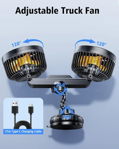 Vista 15 de Ventilador con batería recargable de 4000 mAh para la pared del Naranja