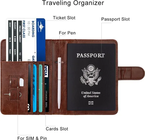 Vista 4 de WALNEW Funda para pasaporte, tarjetero para pasaporte de viaje, funda tipo cartera, E-Café, E