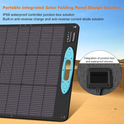 Vista 2 de SOKIOVOLA - Panel solar portátil de 100 W para estación de energía, cargador solar plegable ETFE NextGen con conversión alta del 25% y resistente al