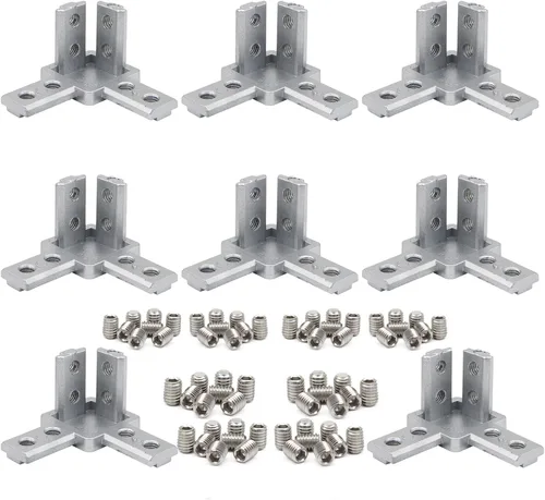 Vista 15 de 8 Conjuntos Perfiles de Extrusión de Aluminio Serie 10 Soportes de Esquina 1010 Conectores en L de Ángulo Recto de 90Grados con Tuercas y Pernos