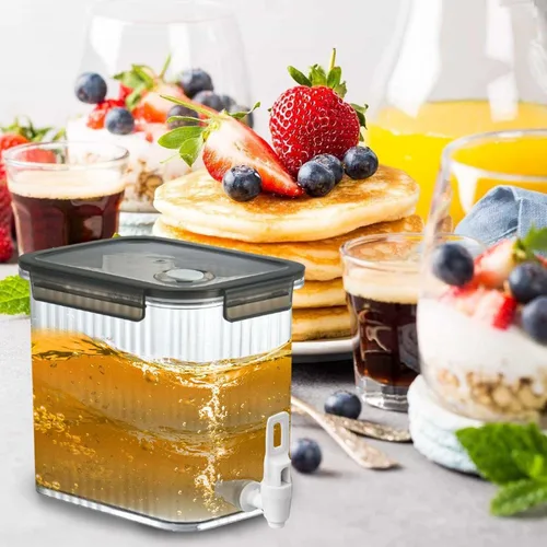 Vista 6 de Dispensador de bebidas de 2.5 litros con espita, dispensador de bebidas de 0.66 galones, contenedor de bebidas frías para jugo helado de leche