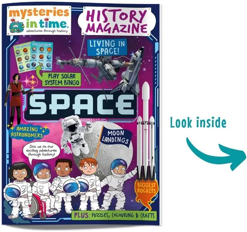 Vista 2 de Mysteries in Time Space - Paquete de actividades para niños de 6 a 11 años, con libro de historia y revista, perfecto para avión sin pantalla