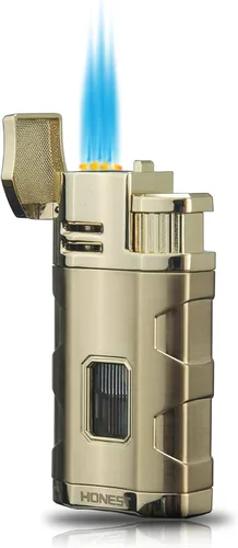 Vista 10 de PROMISE Encendedor de metal Triple Jet Flame recargable de butano resistente al viento, butano no incluido (negro)