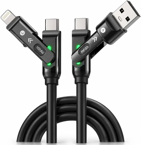 Vista 22 de MFish Cable de carga rápida 4 en 1 de 240 W, negro, 3.3 pies