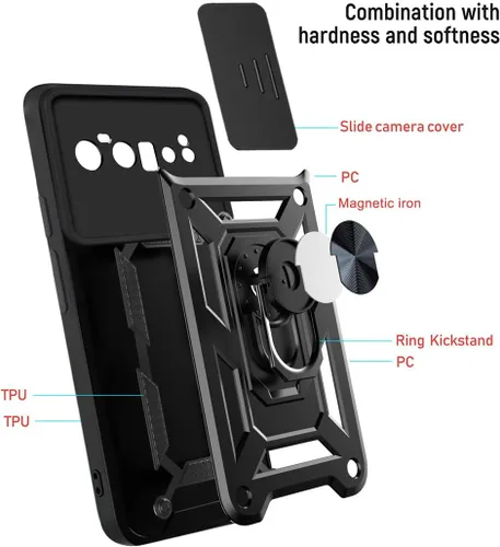 Vista 2 de Funda para Google Pixel 6A, funda de TPU + PC de grado militar para Google Pixel 6A, soporte integrado, diseño de doble capa, funda de protección