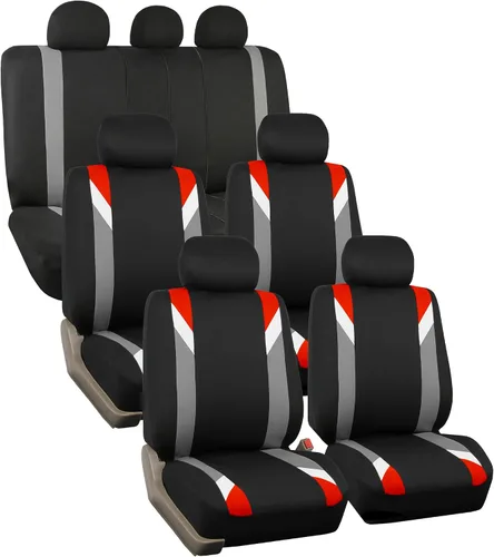 Vista 12 de Fundas para asientos en 3 filas modernas de alta calidad FH GROUP FH-FB033217 color beige y negro, para la mayoría de los autos, camionetas, SUV