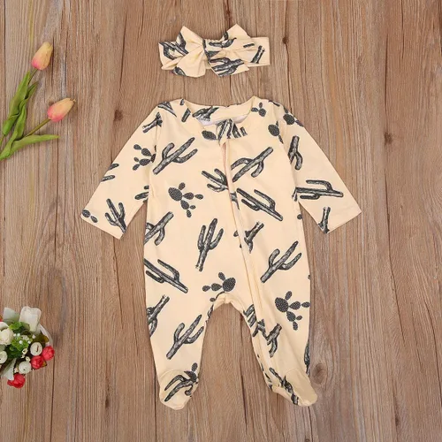 Vista 3 de CIYCUIT Mameluco con cremallera para bebé y niña con estampado de cactus